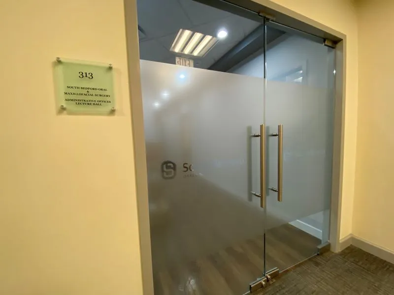 Glass doors to lecture hall
