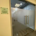 Glass doors to lecture hall